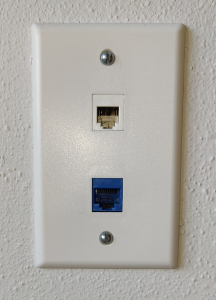 Wall Jack with two ports. Blue port on bottom